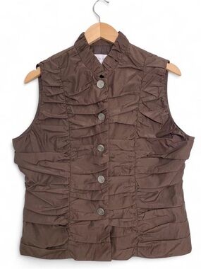 erin london Dark Brown Ruffled Textured Vest boho Lagenlook